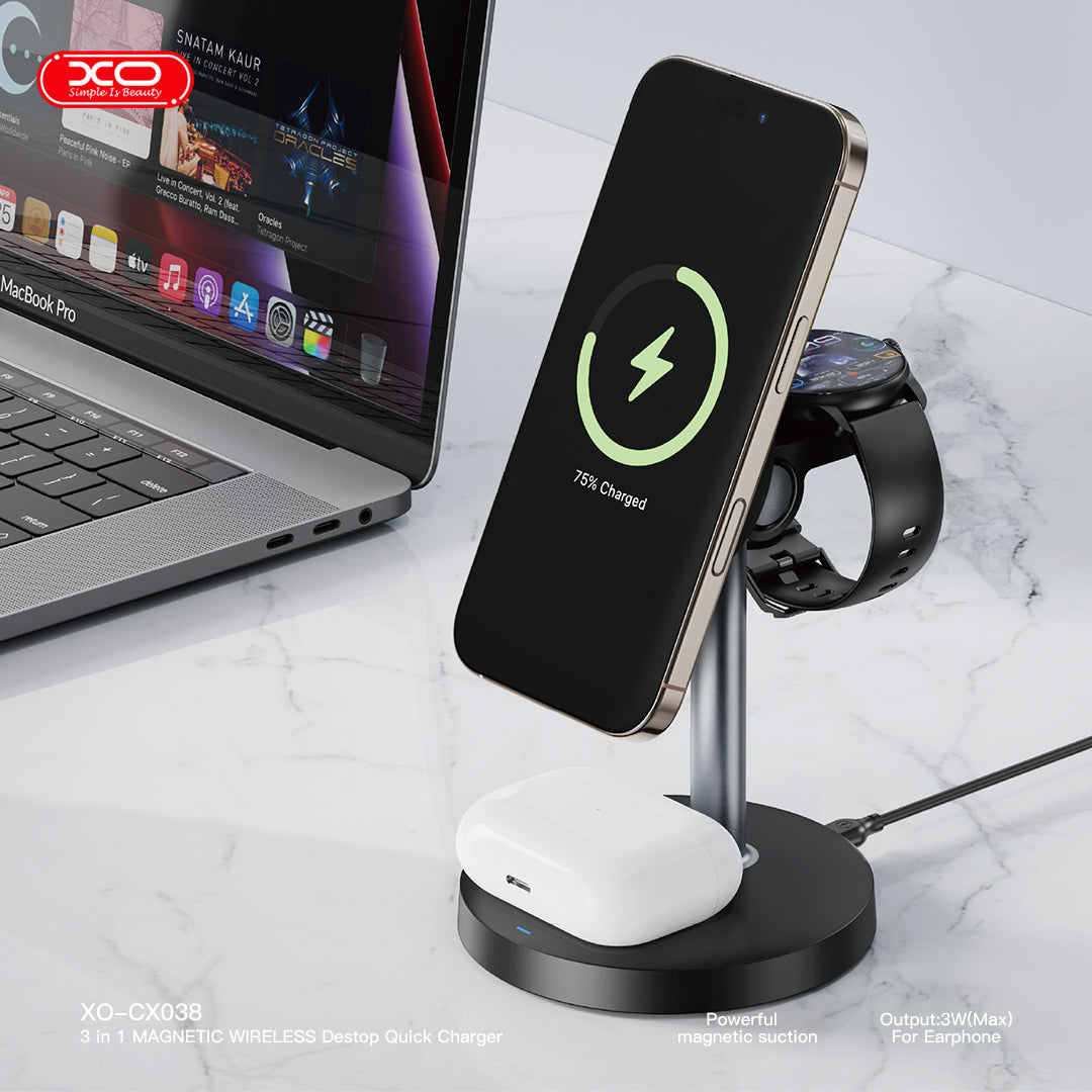 XO CX038 3 in 1 Wireless Charger Desktop Holder 15W