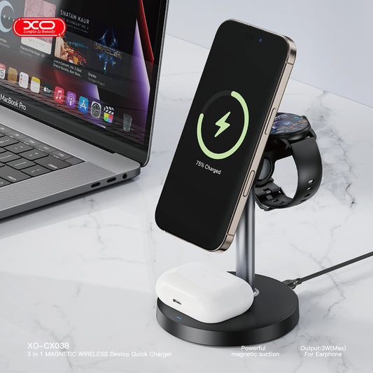 XO CX038 3 in 1 Wireless Charger Desktop Holder 15W