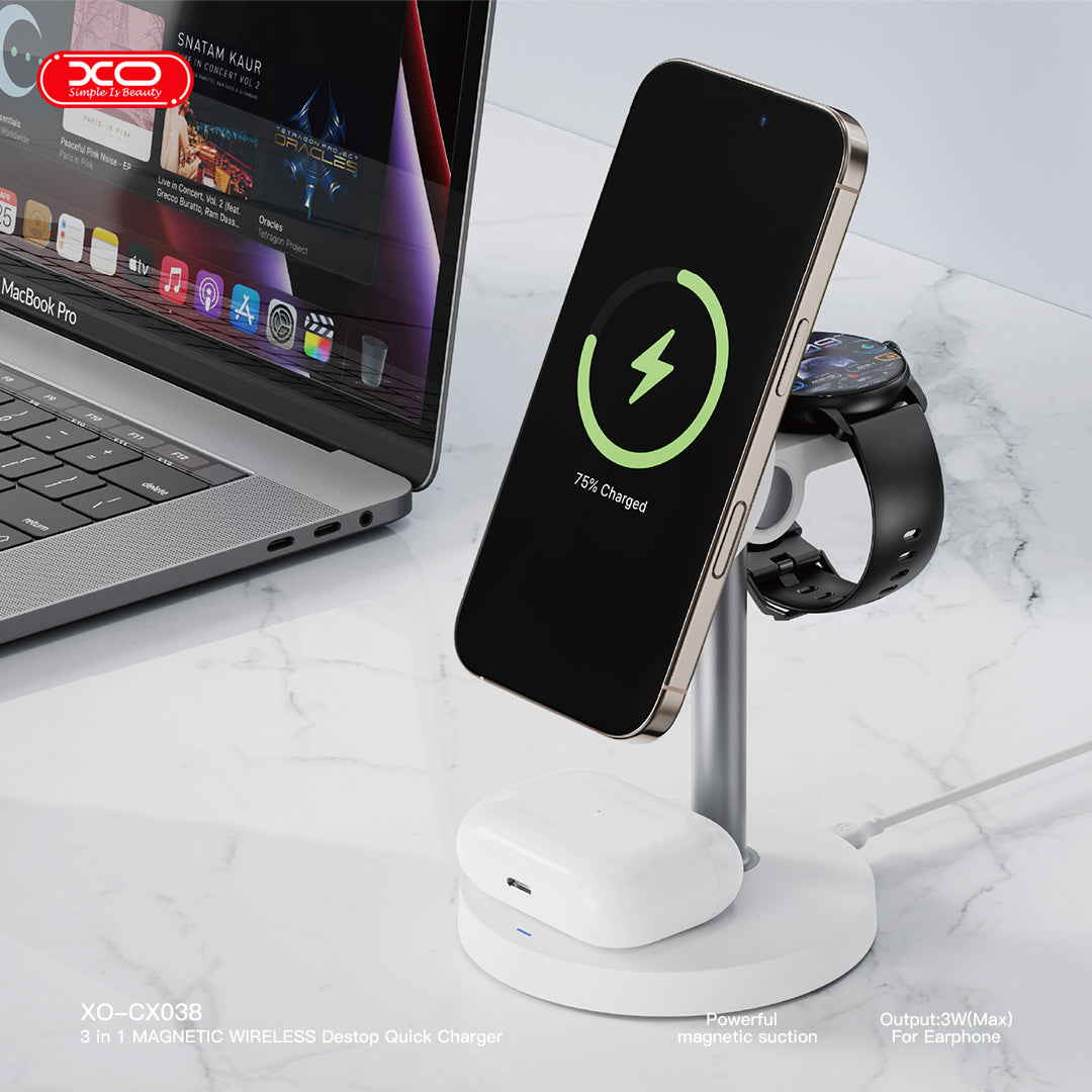 XO CX038 3 in 1 Wireless Charger Desktop Holder 15W