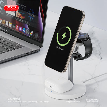 XO CX038 3 in 1 Wireless Charger Desktop Holder 15W
