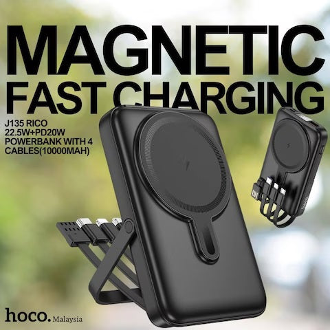 HOCO J135 Rico 22.5W+PD20W Magnetic Power Bank with Built-in 4 Cables 10000mAh