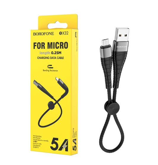 [SALE] Borofone BX32 Munificent Nylon Braid 5A Micro USB Cable 25CM