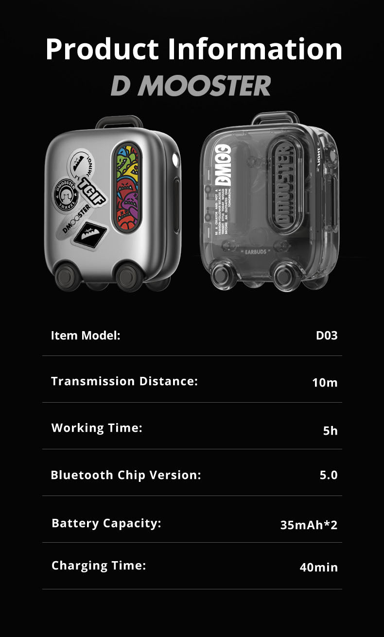 DMOOSTER D03 Transparent Suitcase TWS Wireless Earphones
