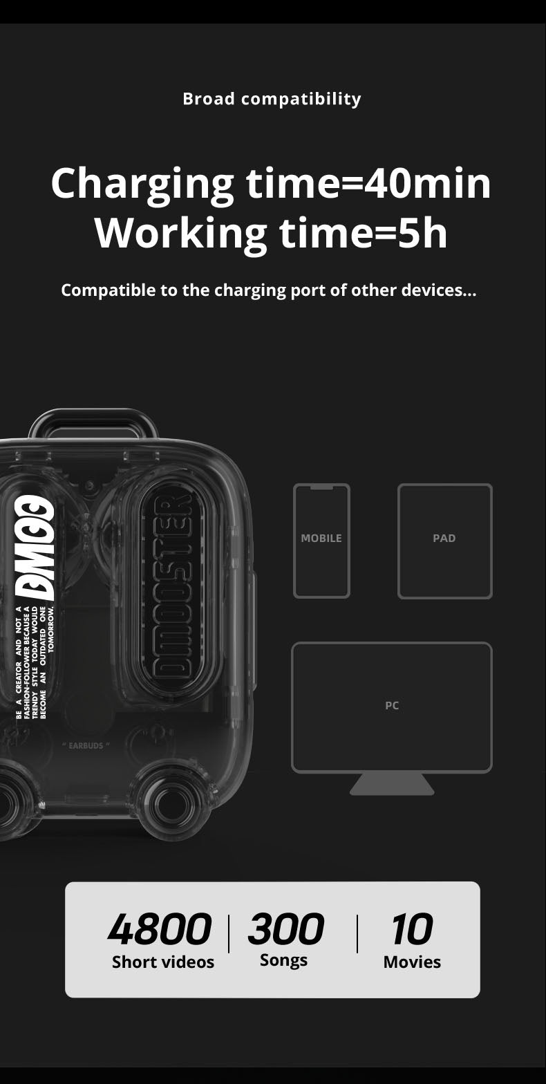 DMOOSTER D03 Transparent Suitcase TWS Wireless Earphones
