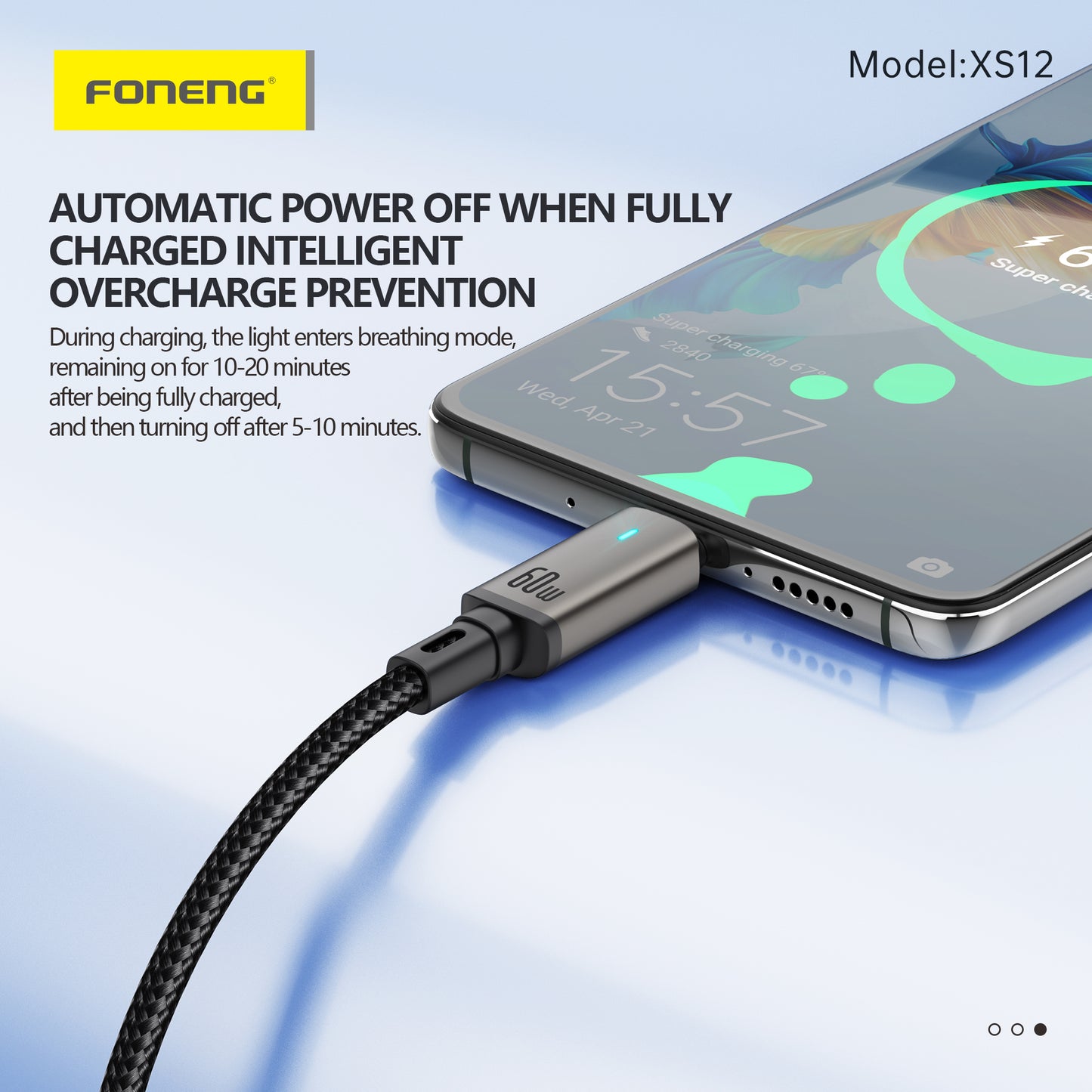 FONENG XS12 Auto Power-Off Aluminum Alloy Head Braided Cable