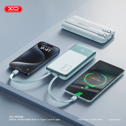 XO PR248 Digital Display Power Bank with Built-in Cables 10000mAh
