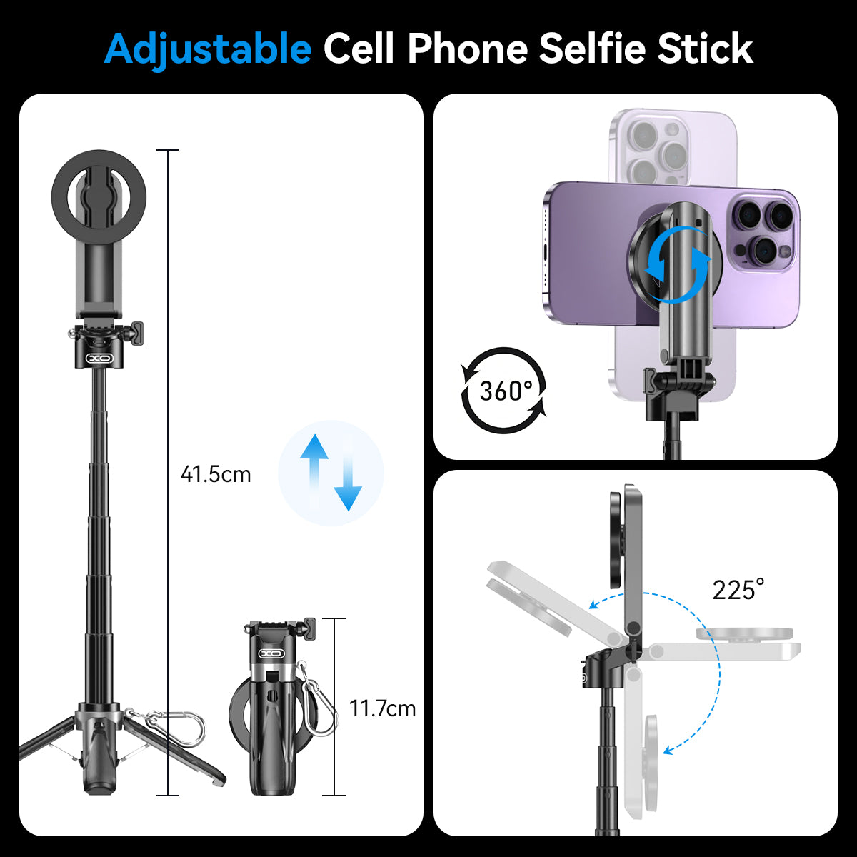 XO SS22 4 in 1 Magnetic Multi-Function Mini Bluetooth Selfie Stick