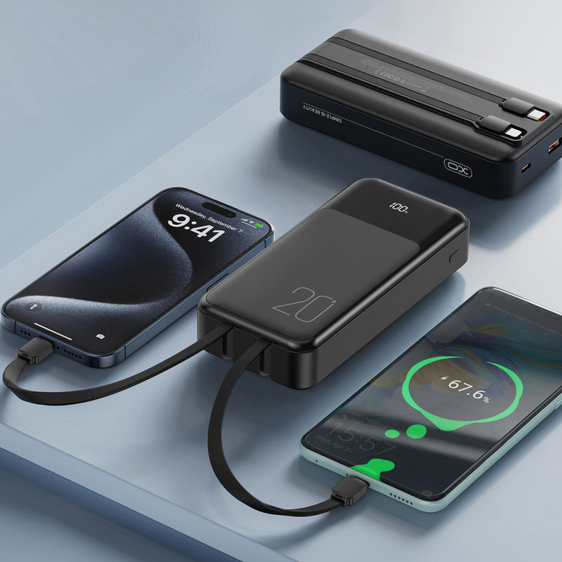 XO PR249 Digital Display Power Bank with Built-in Cables 20000mAh