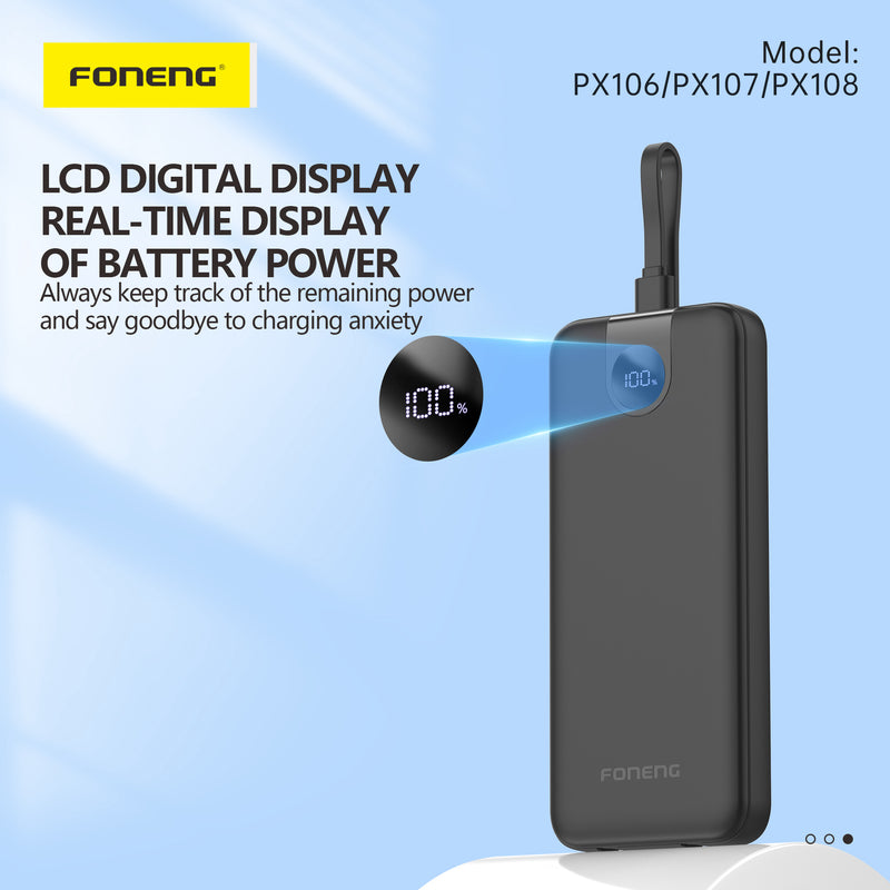 FONENG Power Bank 22.5W with 3 Built-in Cables