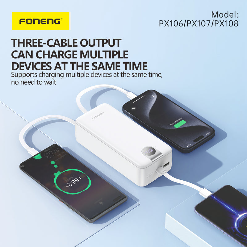 FONENG Power Bank 22.5W with 3 Built-in Cables