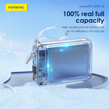 FONENG PX115/PX116 Mini Power Bank 22.5W with 2 Built-in Cables