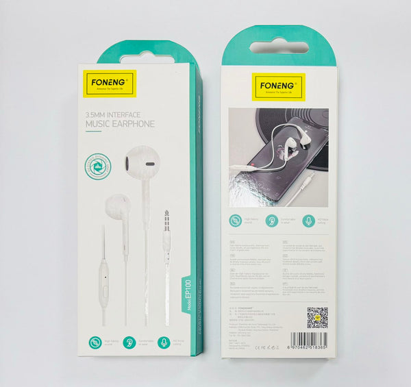 FONENG EP100 3.5mm Plug Wire Control Earphones 1.2M