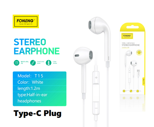 FONENG T15 Type-C Wire Control Earphones 1.2M