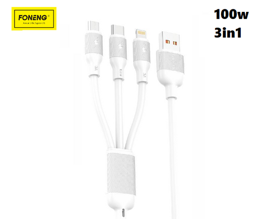 FONENG X80 3 in 1 Fast Charging 100W USB Cable 1M