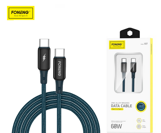 FONENG X87 Zinc Alloy Series Type-C to Type-C 60W Cable 1.2M