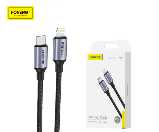 FONENG X95 Type-C to Lightning Metal Head Braided PD20W USB Cable 1.2M