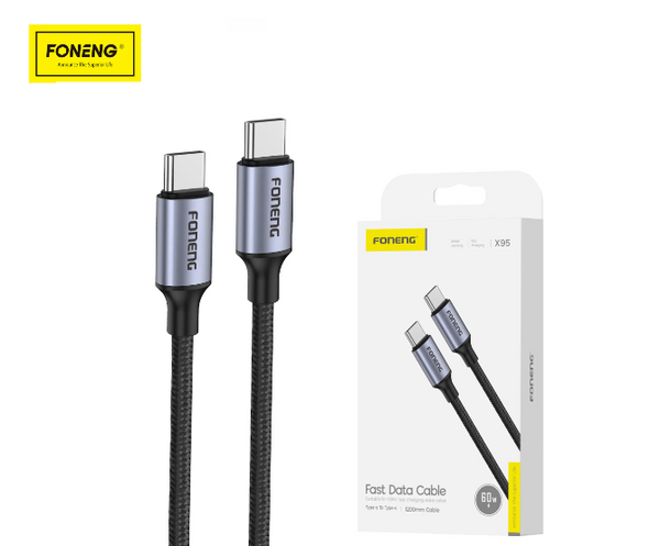 FONENG X95 Type-C to Type-C Metal Head Braided 60W USB Cable 1.2M