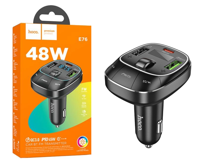 HOCO E76 Pole PD48W+QC3.0 BT FM Transmitter Car Charger