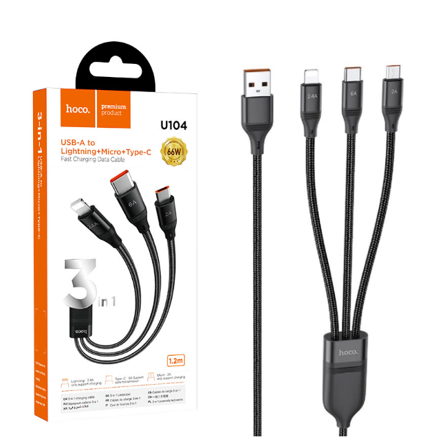 HOCO U104 Ultra 3 in 1 6A USB Cable 1.2M