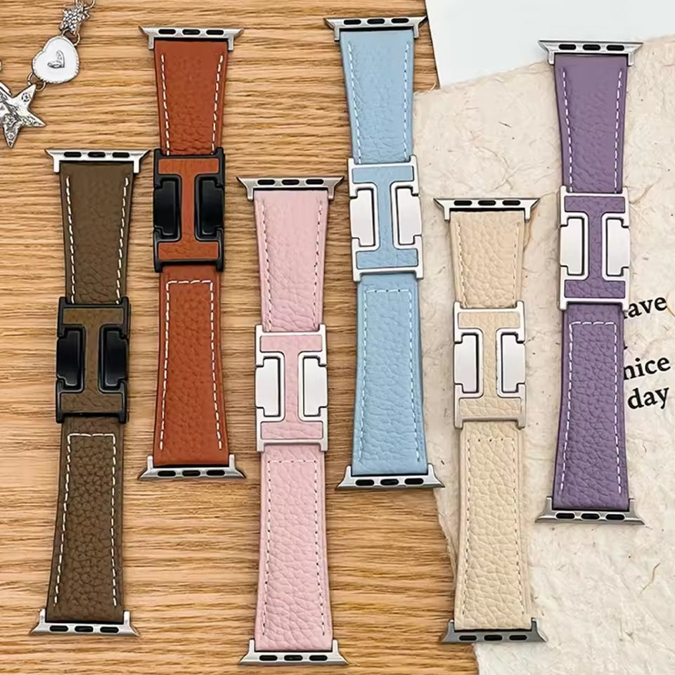 iWatch 42/44/45/46/49mm H Series Leather Magnetic Buckle Strap