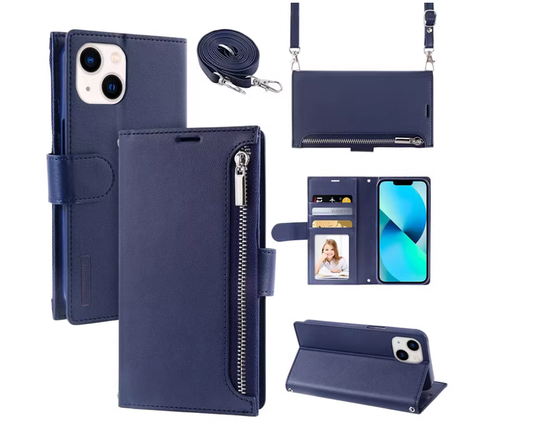 [SALE] iPhone 15 Pro 6.1 Hanman Mich Series Zip with Strap Wallet Case