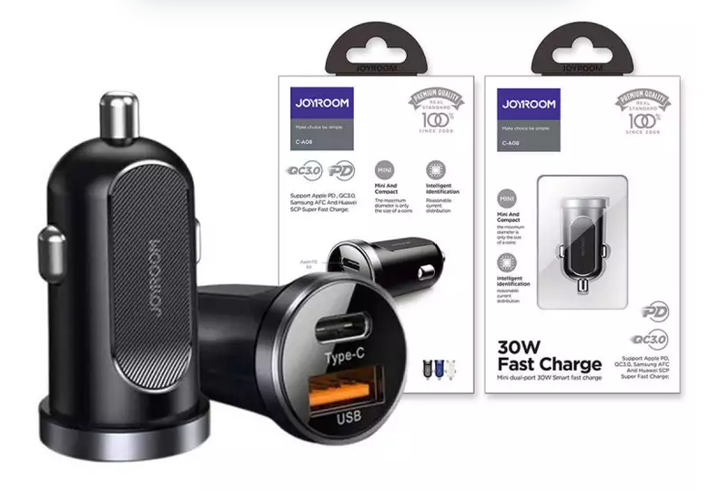 Joyroom C-A08 PD+QC3.0 Fast Charger Dual Ports Car Charger 30W