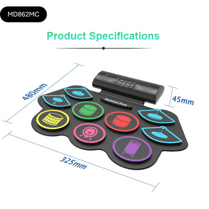 KONIX Silicone Roll Up Electronic Drum Set with Bluetooth Speaker