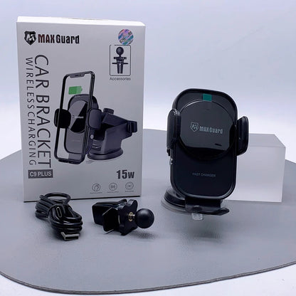 MaxGuard C9 Plus Wireless Charger 2 in 1 Car Holder 15W