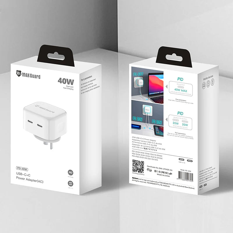 MaxGuard PD-40W Dual Port USB-C to USB-C Power Adapter
