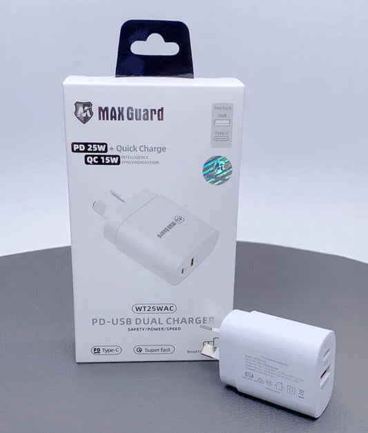 MaxGuard WT25WAC USB-A & USB-C 25W PD Power Adapter