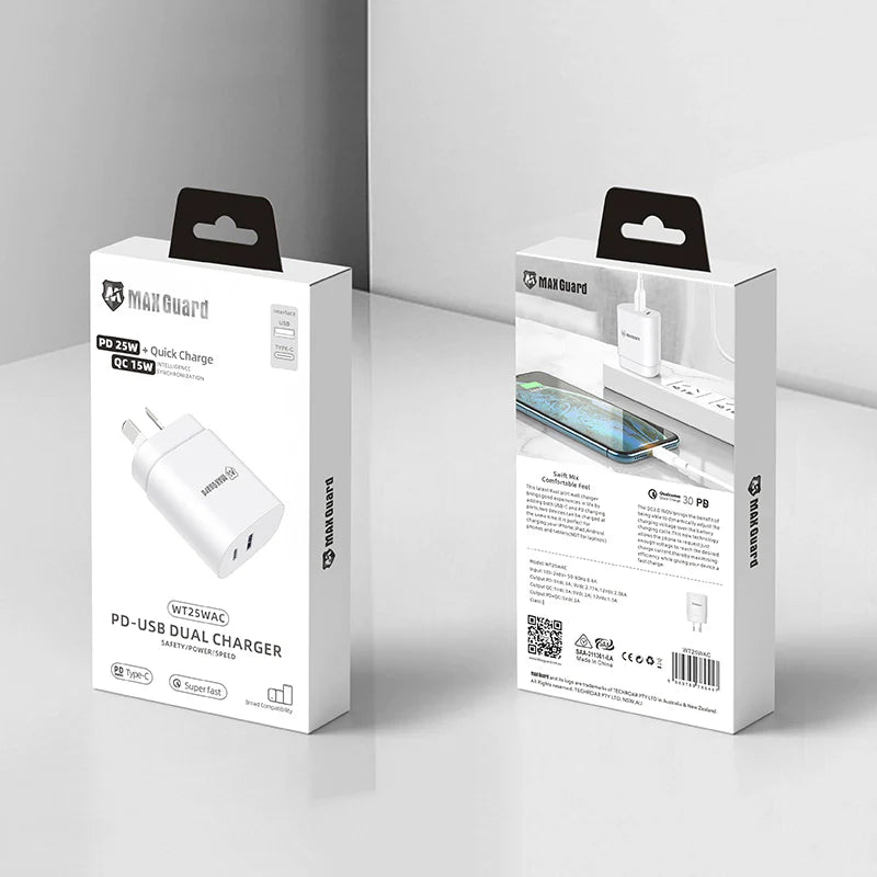 MaxGuard WT25WAC USB-A & USB-C 25W PD Power Adapter