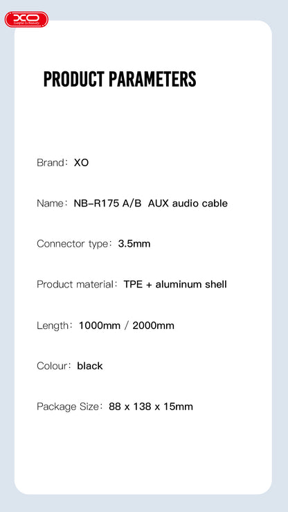 XO NB-R175B 3.5mm to 3.5mm AUX Audio Cable