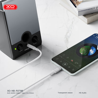 XO NB-R279B Type-C to 3.5mm Brushed Clear AUX Audio Cable
