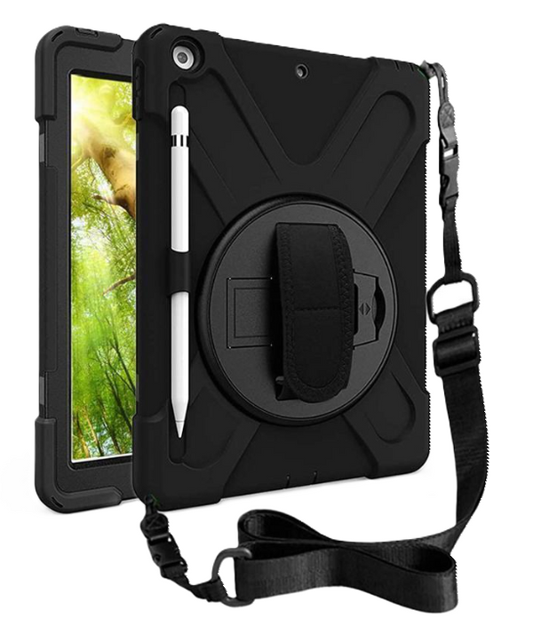 iPad 10.9/Pro 11 2018/2020/2021/2022/Air 11 2024 Shockproof with Swivel Kickstand/Hand/Shoulder Strap Case