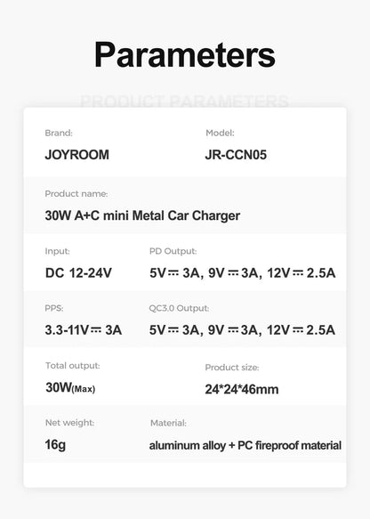 Joyroom JR-CCN05 PD+QC3.0 Fast Charge Dual Ports Car Charger 30W