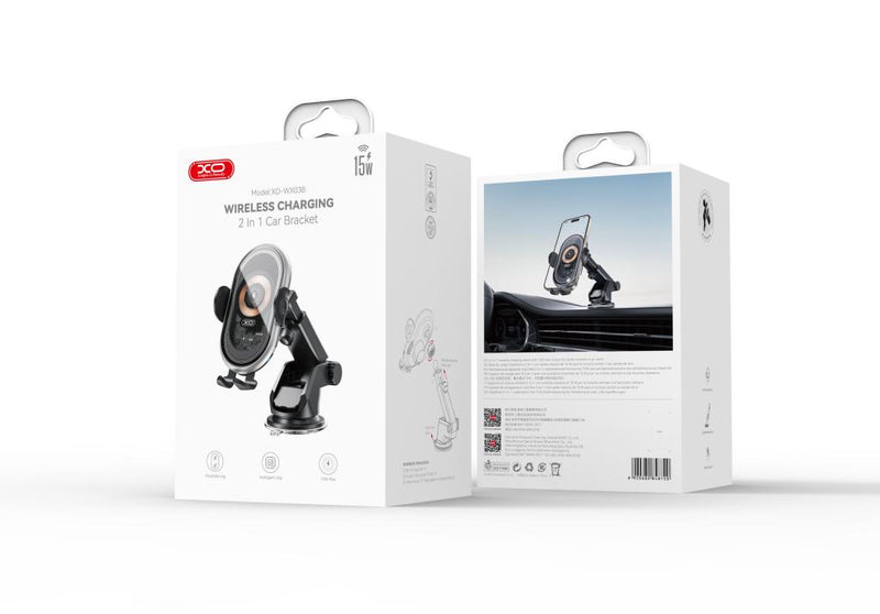 XO WX038 Transparent Wireless Charging 2 Brackets Car Holder 15W