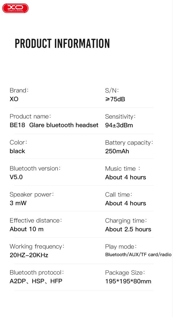 XO BE18 Foldable Stereo Bluetooth Headset