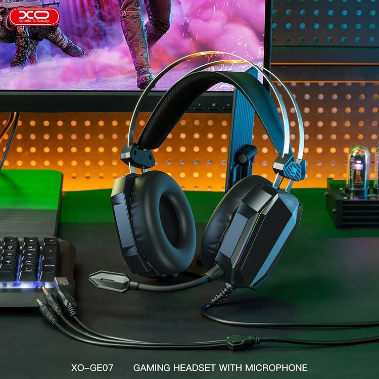 XO GE-07 Static RGB Long Mic Gaming Headphones USB+Dual 3.5mm