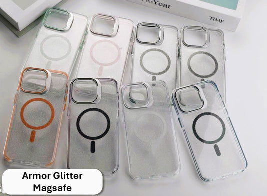 iPhone 16 Plus 6.7 Armor Glitter Magsafe Case with with Stash Stand