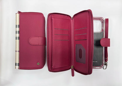 [SALE] iPhone 15 Pro Max 6.7 Roar Vera Check Pattern Zipper Diary Wallet